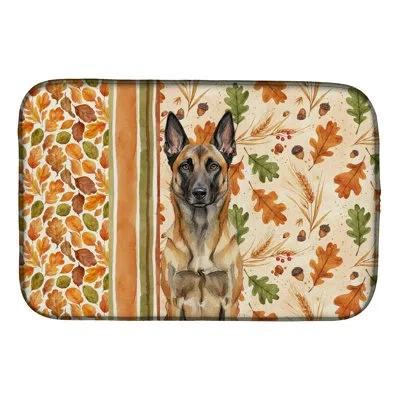 Caroline's Treasures Belgian Malinois Heirloom Fall Dish Drying Mat In Natural