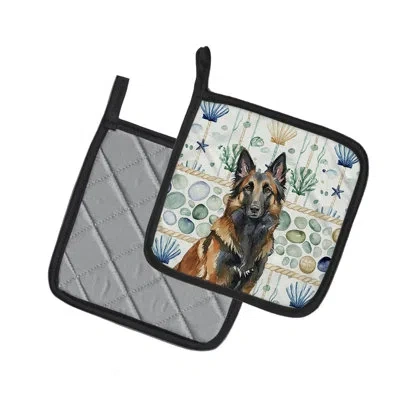 Caroline's Treasures Belgian Tervuren Coastal Sea Glass Pair Of Pot Holders In Multicolor
