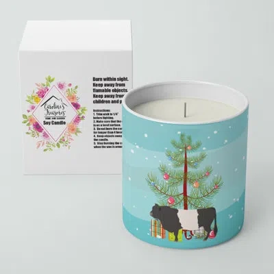 Caroline's Treasures Belted Galloway Cow Christmas 10 oz Decorative Soy Candle In Brown;blue;green