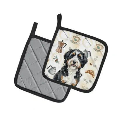 Caroline's Treasures Berndoodle Coffee Bar Pair Of Pot Holders In Multicolor
