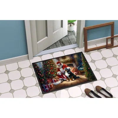 Caroline's Treasures Bernese Mountain Dog And Santa Claus Doormat In Multicolor