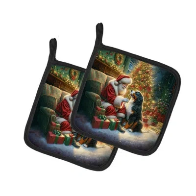 Caroline's Treasures Bernese Mountain Dog And Santa Claus Pair Of Pot Holders In Multicolor