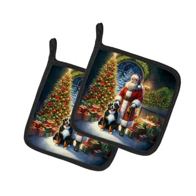 Caroline's Treasures Bernese Mountain Dog And Santa Claus Pair Of Pot Holders In Multicolor