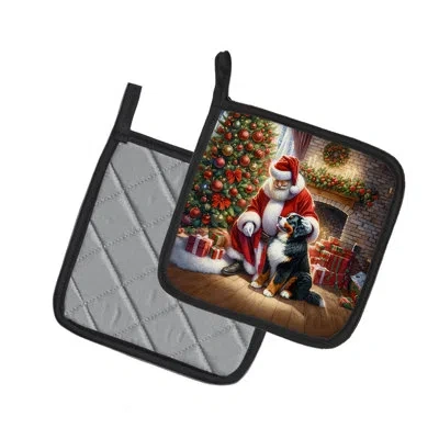Caroline's Treasures Bernese Mountain Dog And Santa Claus Pair Of Pot Holders In Multicolor