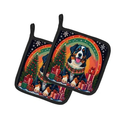 Caroline's Treasures Bernese Mountain Dog Christmas Pair Of Pot Holders In Multicolor
