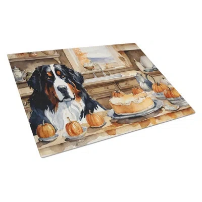 Caroline's Treasures Bernese Mountain Dog Fall Kitchen Pumpkins Glass Cutting Board Large