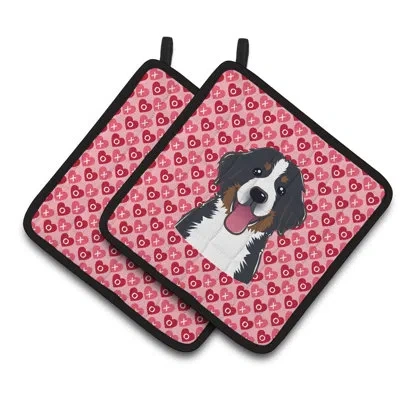 Caroline's Treasures Bernese Mountain Dog Hearts Potholder In Black;red