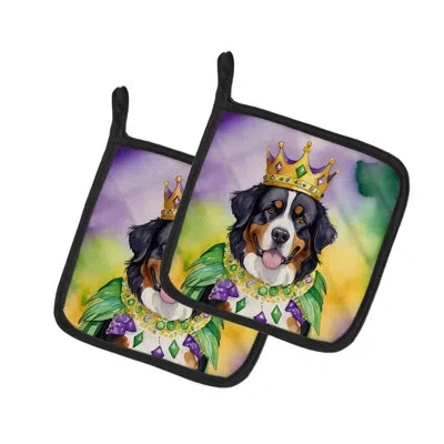 Caroline's Treasures Bernese Mountain Dog King Of Mardi Gras Pair Of Pot Holders In Multicolor