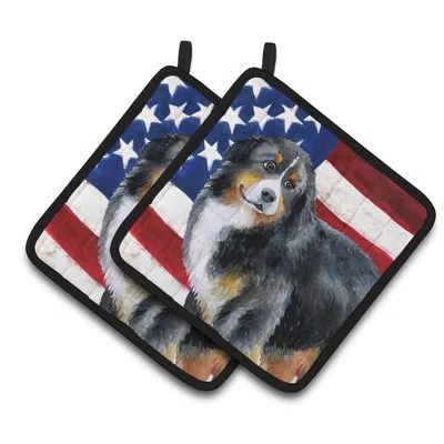 Caroline's Treasures Bernese Mountain Dog Patriotic Potholder In Blue;gray