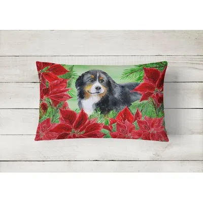 Caroline's Treasures Bernese Mountain Dog Poinsettas Fabric Indoor/outdoor Throw Pillow