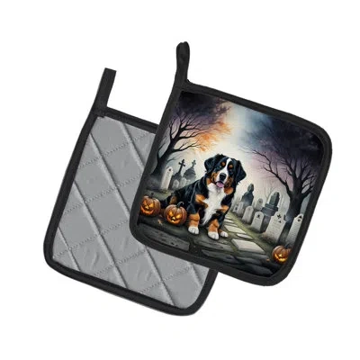Caroline's Treasures Bernese Mountain Dog Spooky Halloween Pair Of Pot Holders In Multicolor