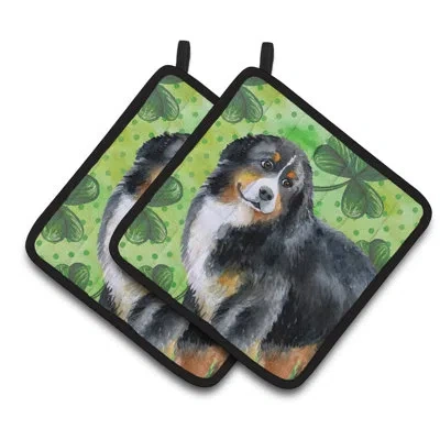 Caroline's Treasures Bernese Mountain Dog St Patrick's Potholder In Black;green