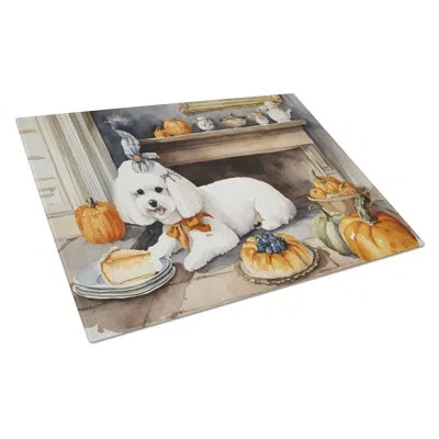 Caroline's Treasures Bichon Frise Fall Kitchen Pumpkins Glass Cutting Board Large