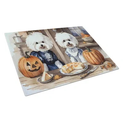 Caroline's Treasures Bichon Frise Fall Kitchen Pumpkins Glass Cutting Board Large