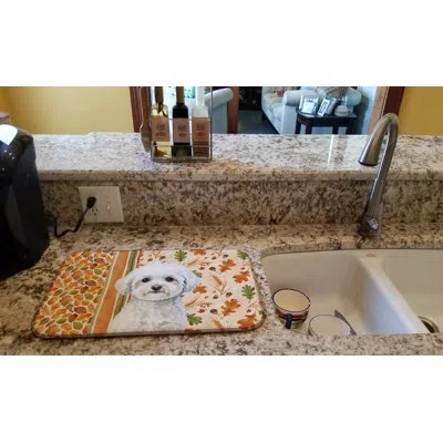 Caroline's Treasures Bichon Frise Heirloom Fall Dish Drying Mat In Natural