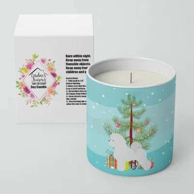 Caroline's Treasures Bichon Frise Merry Christmas Tree 10 oz Decorative Soy Candle In Blue;green