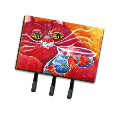 Caroline's Treasures Big Cat At The Fishbowl Leash Holder And Key Hook In Blue;red;yellow