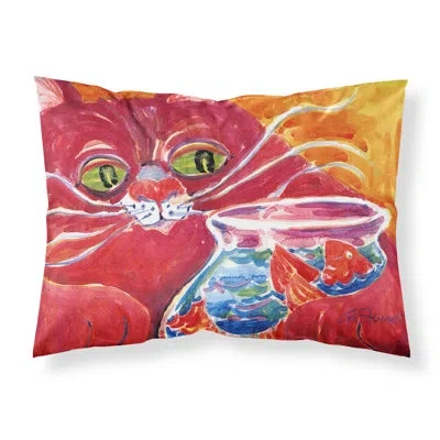 Caroline's Treasures Big Cat At The Fishbowl Pillowcase In Red