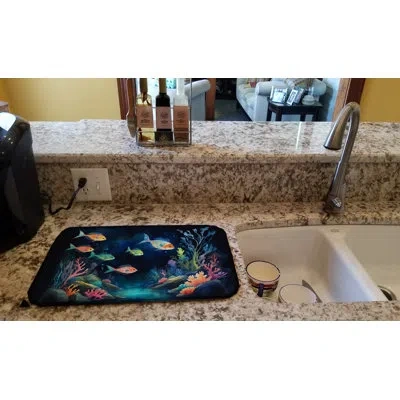 Caroline's Treasures Bioluminescent Fish Dish Drying Mat In Natural