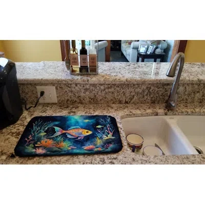 Caroline's Treasures Bioluminescent Fish Dish Drying Mat In Natural