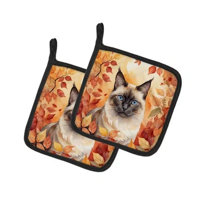 Caroline's Treasures Birman Cat In Fall Leaves Pair Of Pot Holders In Multicolor