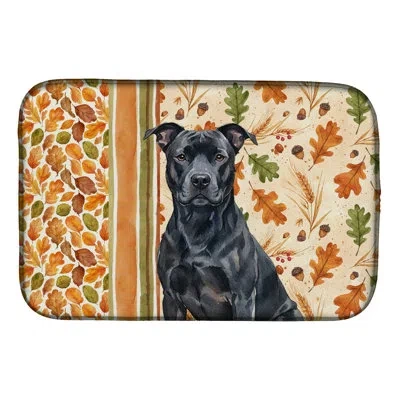 Caroline's Treasures Black American Staffordshire Terrier Heirloom Fall Dish Drying Mat In Natural