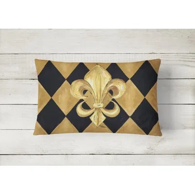 Caroline's Treasures Black And Gold Fleur De Lis New Orleans Indoor/outdoor Throw Pillow In Multicolor