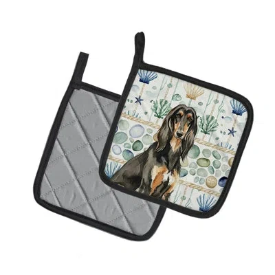 Caroline's Treasures Black & Tan Afghan Hound Coastal Sea Glass Pair Of Pot Holders In Multicolor