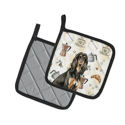 Caroline's Treasures Black & Tan Afghan Hound Coffee Bar Pair Of Pot Holders In Multicolor