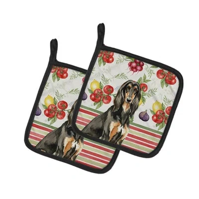 Caroline's Treasures Black & Tan Afghan Hound Vegetables Pair Of Pot Holders In Multicolor