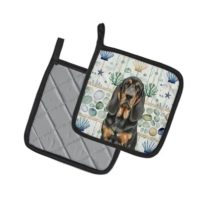 Caroline's Treasures Black And Tan Bloodhound Coastal Sea Glass Pair Of Pot Holders In Multicolor