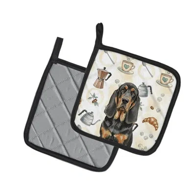 Caroline's Treasures Black And Tan Bloodhound Coffee Bar Pair Of Pot Holders In Multicolor