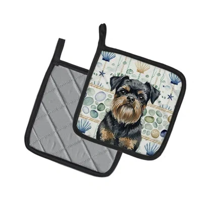 Caroline's Treasures Black And Tan Brussels Griffon Coastal Sea Glass Pair Of Pot Holders In Multicolor