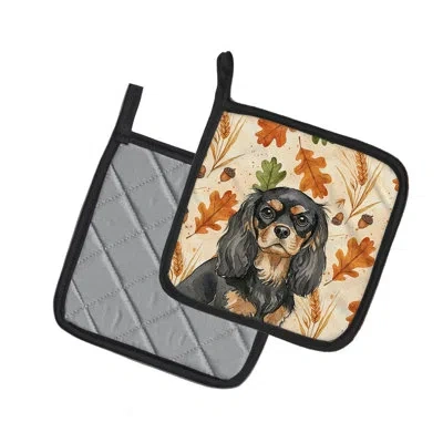 Caroline's Treasures Black And Tan Cavalier Spaniel Heirloom Fall Pair Of Pot Holders In Multicolor