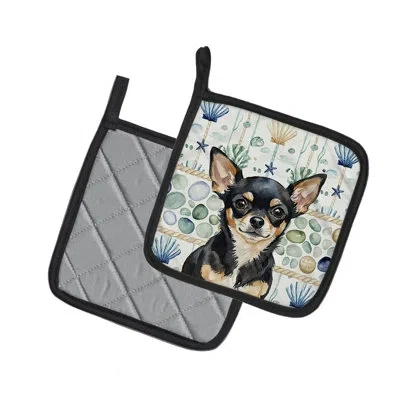 Caroline's Treasures Black And Tan Chihuahua Coastal Sea Glass Pair Of Pot Holders In Multicolor