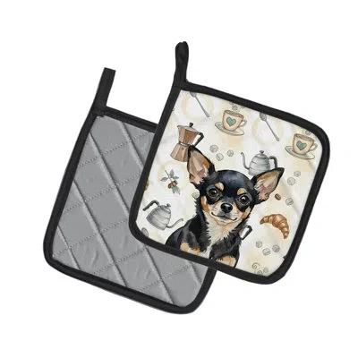 Caroline's Treasures Black And Tan Chihuahua Coffee Bar Pair Of Pot Holders In Multicolor