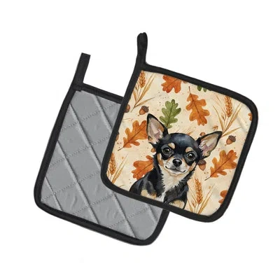 Caroline's Treasures Black And Tan Chihuahua Heirloom Fall Pair Of Pot Holders In Multicolor