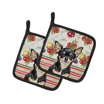 Caroline's Treasures Black And Tan Chihuahua Vegetables Pair Of Pot Holders In Multicolor