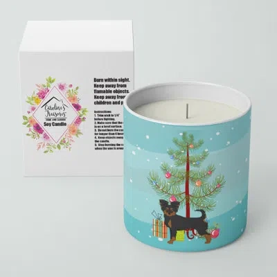 Caroline's Treasures Black And Tan Chion Christmas Tree 10 oz Decorative Soy Candle In Blue;green