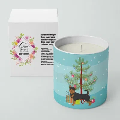 Caroline's Treasures Black And Tan Chorkie Christmas Tree 10 oz Decorative Soy Candle In Blue;green