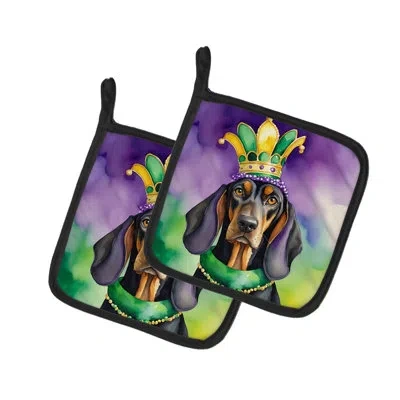 Caroline's Treasures Black And Tan Coonhound King Of Mardi Gras Pair Of Pot Holders In Multicolor
