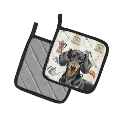 Caroline's Treasures Black And Tan Dachshund Coffee Bar Pair Of Pot Holders In Multicolor