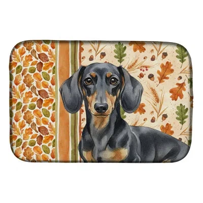 Caroline's Treasures Black And Tan Dachshund Heirloom Fall Dish Drying Mat In Natural