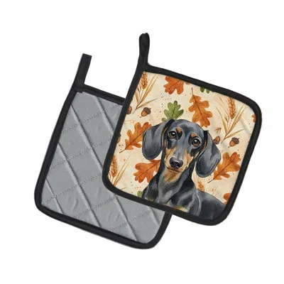 Caroline's Treasures Black And Tan Dachshund Heirloom Fall Pair Of Pot Holders In Multicolor