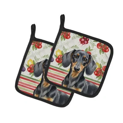 Caroline's Treasures Black And Tan Dachshund Vegetables Pair Of Pot Holders In Multicolor
