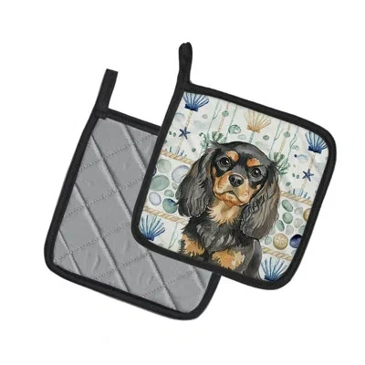 Caroline's Treasures Black And Tan English Toy Spaniel Coastal Sea Glass Pair Of Pot Holders In Multicolor