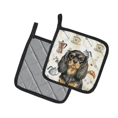 Caroline's Treasures Black And Tan English Toy Spaniel Coffee Bar Pair Of Pot Holders In Multicolor