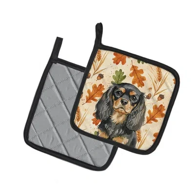 Caroline's Treasures Black And Tan English Toy Spaniel Heirloom Fall Pair Of Pot Holders In Multicolor
