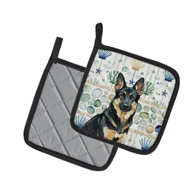 Caroline's Treasures Black And Tan German Shepherd Coastal Sea Glass Pair Of Pot Holders In Multicolor