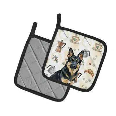 Caroline's Treasures Black And Tan German Shepherd Coffee Bar Pair Of Pot Holders In Multicolor
